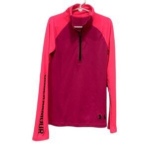 Under Armour Youth Size M Pink Quarter Zip Active Top Fitted Heatgear High Neck